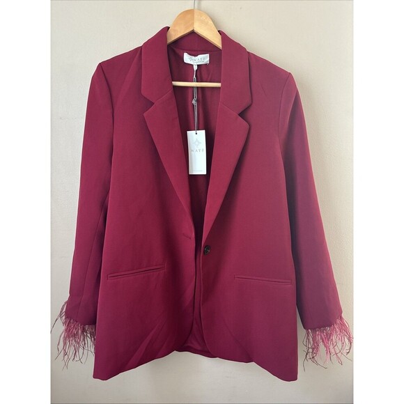 Wayf Women’s Burgundy Blazer Medium Feather Sleeve Jacket NWT - Picture 1 of 8